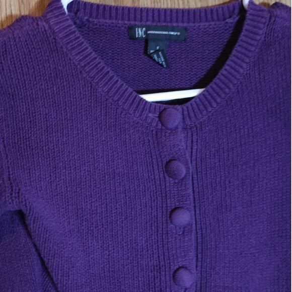 INC Purple Cotton Stretch Button Front Cardigan S Soft Knit Minimalist Layer - Picture 3 of 7